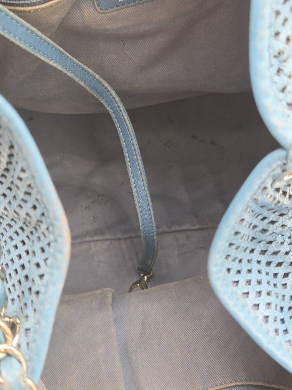 Chanel Up In The Air Perforated Leather Tote โ Blue | Silver Hardware - Picture 11 of 16
